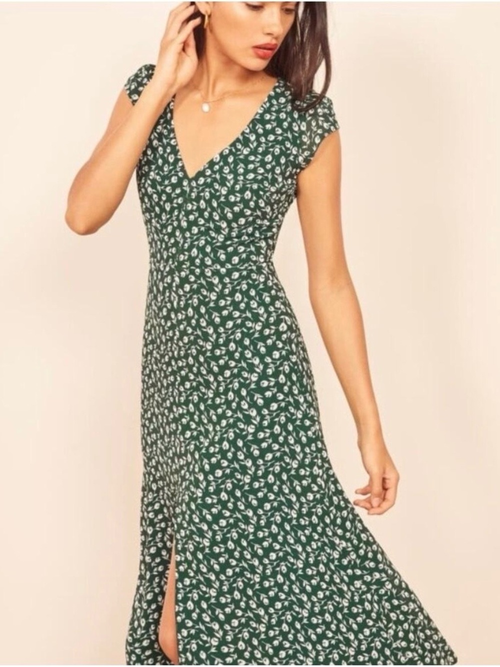 Reformation Wellfleet Midi Dress Green Floral Size 10